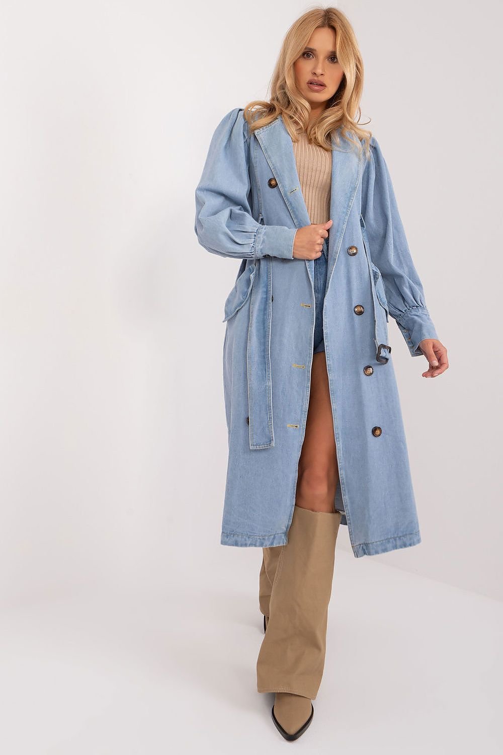 Lässiger Denim-Trenchcoat mit Gürtel und Knopfverschluss