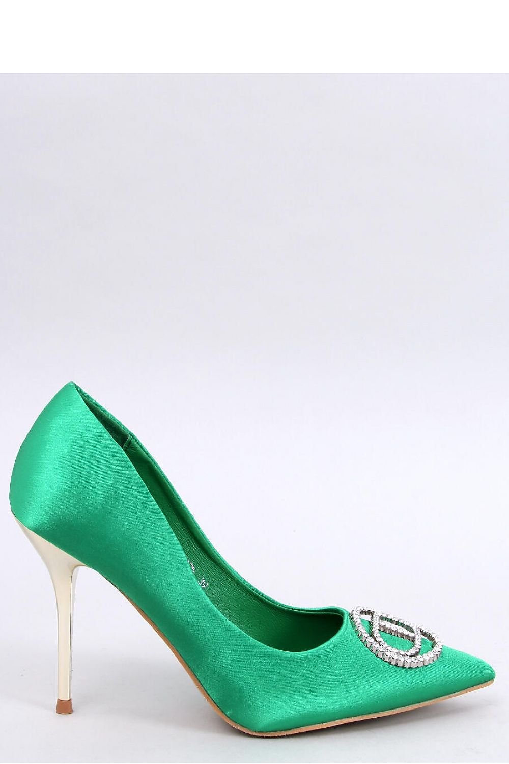 Elegant Women's Green Satin Stilettos with Sparkling Crystals and 10 cm Metallic Heel