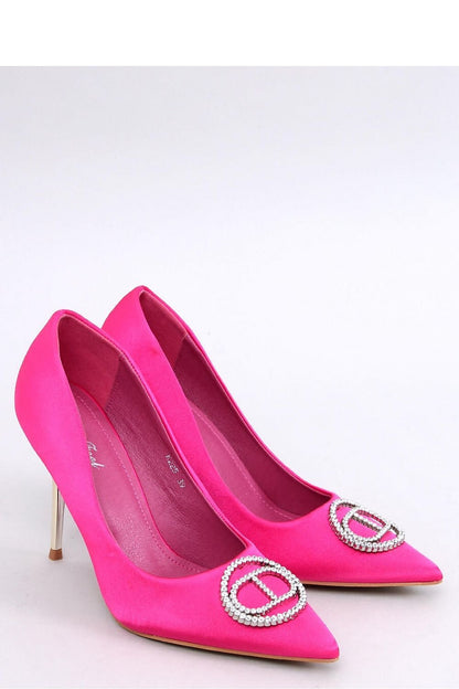 Elegant Women's Pink Stilettos with Crystal Embellishment and Satin Finish in Fabric