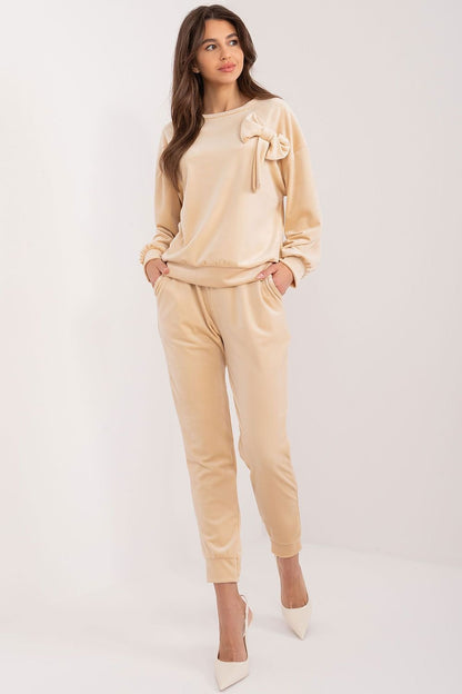 Women's Velour Sweatshirt and Pants Set with Bow Detail