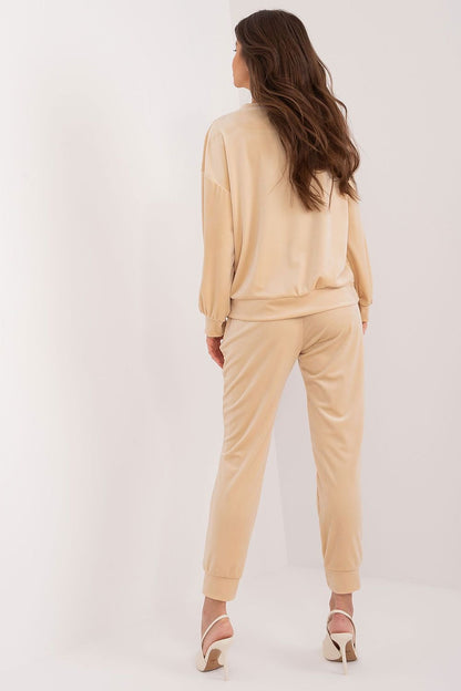 Women's Velour Sweatshirt and Pants Set with Bow Detail