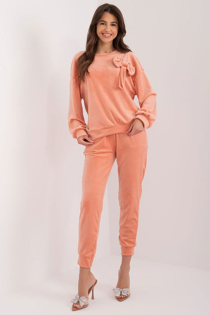 Women's Velour Sweatshirt and Pants Set with Bow Detail