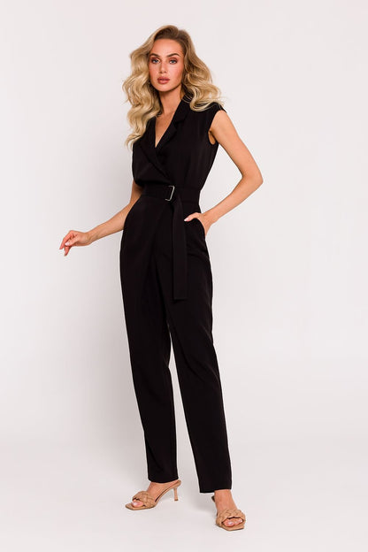 Jumpsuit with Tapered Legs and Buckled Belt