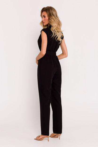 Jumpsuit with Tapered Legs and Buckled Belt