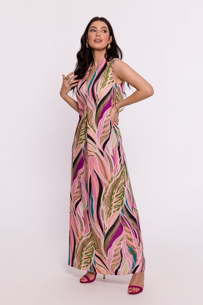 Maxi-Sommerkleid mit V-Ausschnitt, Original-Print, Seitenschlitz