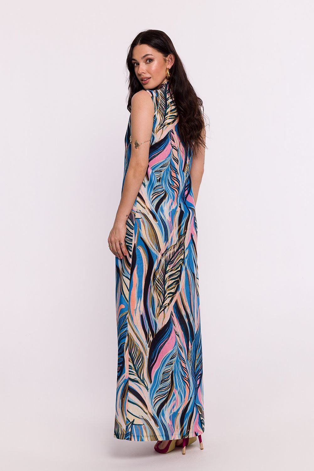 Maxi-Sommerkleid mit V-Ausschnitt, Original-Print, Seitenschlitz