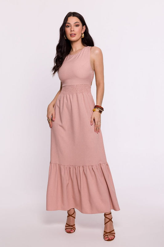 Maxi Dress with Open Back, Adjustable Tie, and Ruffled Hem