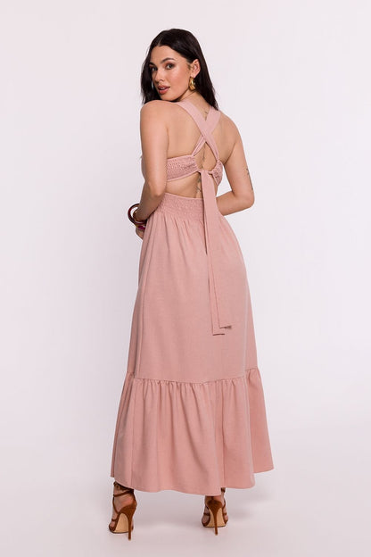 Maxi Dress with Open Back, Adjustable Tie, and Ruffled Hem