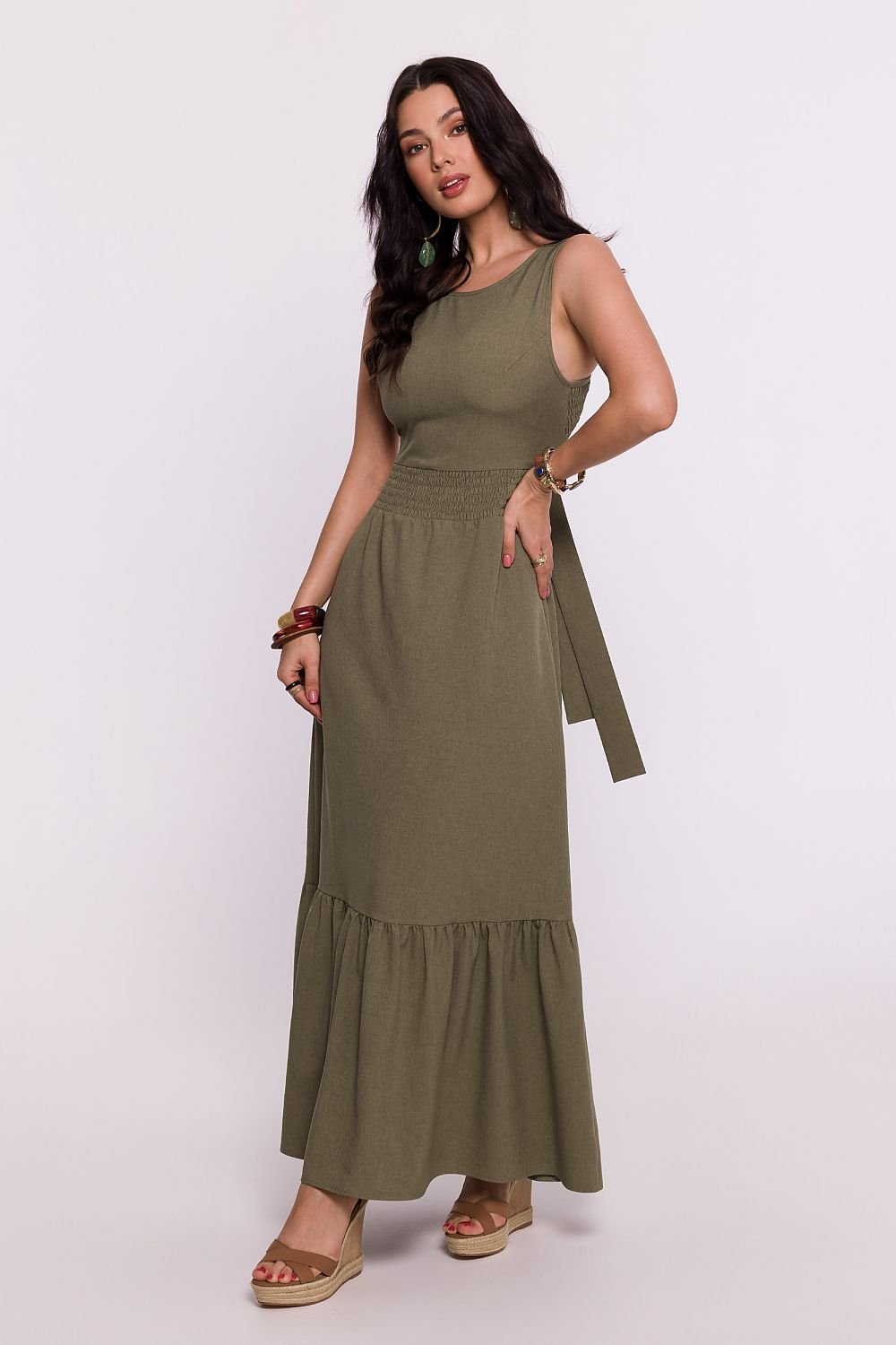 Maxi Dress with Open Back, Adjustable Tie, and Ruffled Hem