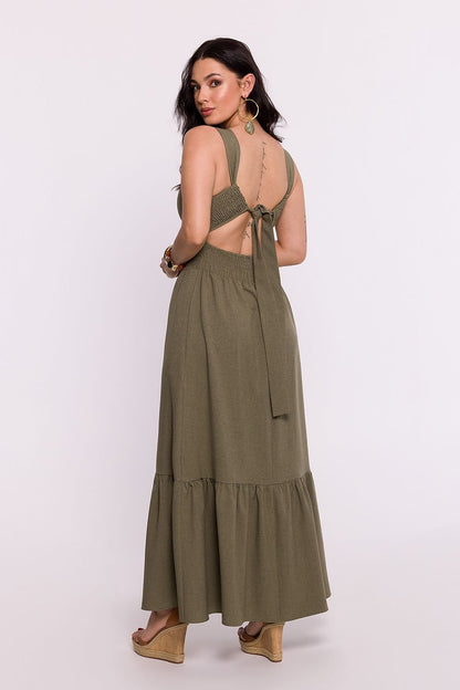 Maxi Dress with Open Back, Adjustable Tie, and Ruffled Hem