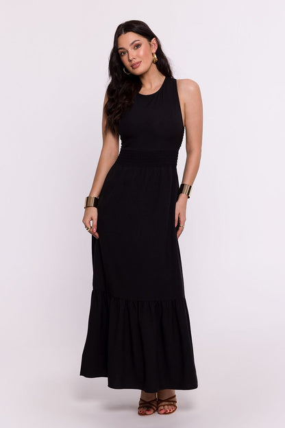 Maxi Dress with Open Back, Adjustable Tie, and Ruffled Hem