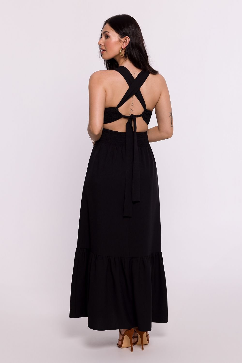 Maxi Dress with Open Back, Adjustable Tie, and Ruffled Hem