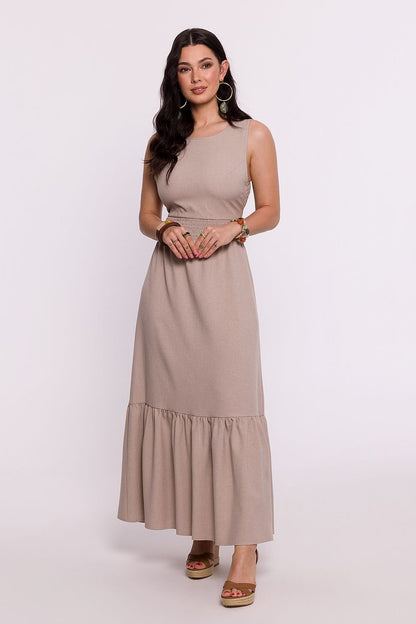 Maxi Dress with Open Back, Adjustable Tie, and Ruffled Hem