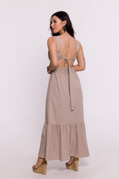 Maxi Dress with Open Back, Adjustable Tie, and Ruffled Hem