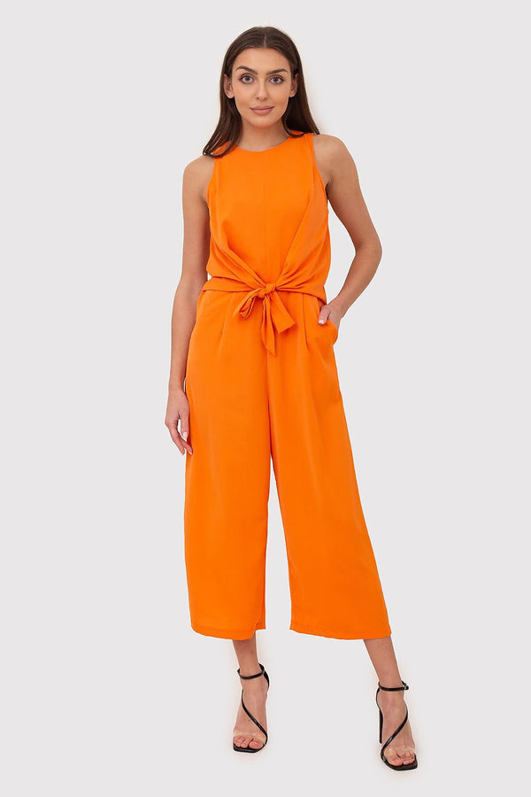 Chic Sleeveless Flared Jumpsuit with Front Binding and Pockets - Ludowika 