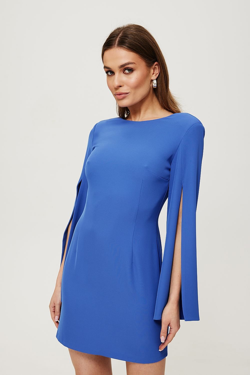 Modern Mini Dress with V-Back and Slit Sleeves