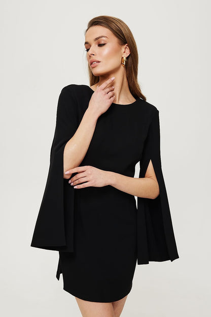 Modern Mini Dress with V-Back and Slit Sleeves