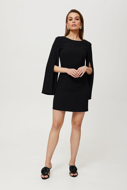 Modern Mini Dress with V-Back and Slit Sleeves