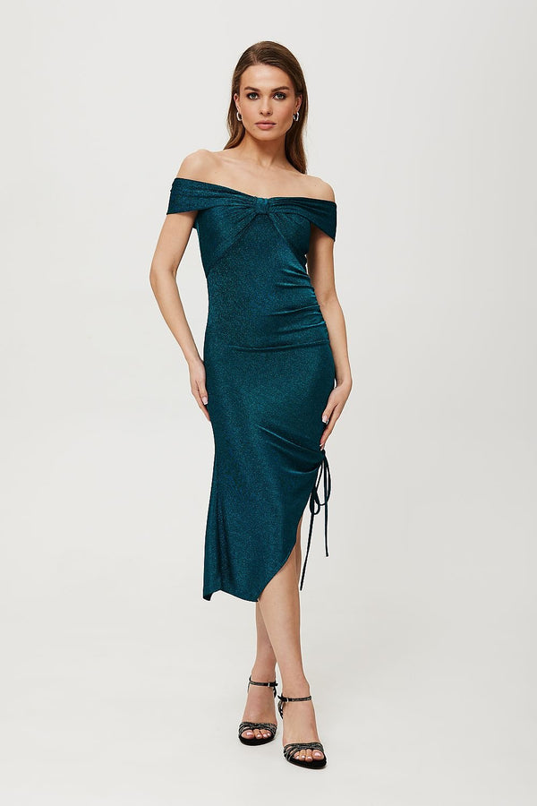 Metallic Knit Tube Dress with Adjustable Side Crease - Ludowika 