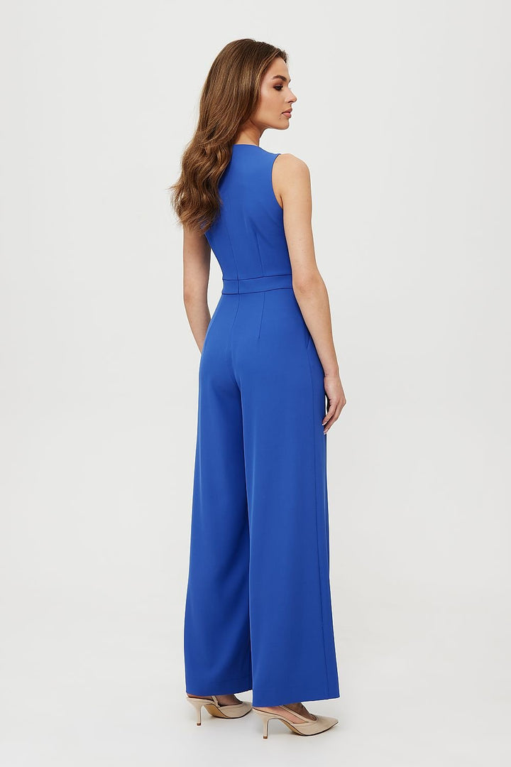 Printed Short-Sleeve Jumpsuit with V-Neck, Elastic Waist, and Culotte Pants - Ludowika 
