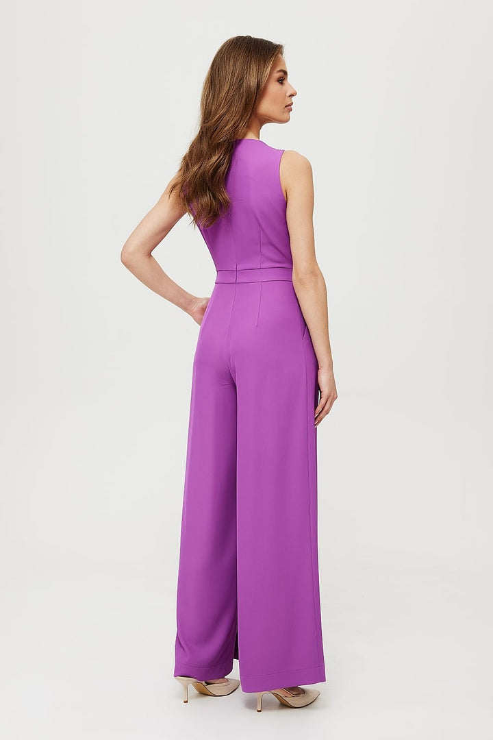 Printed Short-Sleeve Jumpsuit with V-Neck, Elastic Waist, and Culotte Pants - Ludowika 