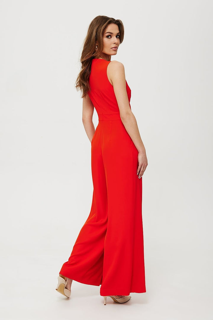 Printed Short-Sleeve Jumpsuit with V-Neck, Elastic Waist, and Culotte Pants - Ludowika 