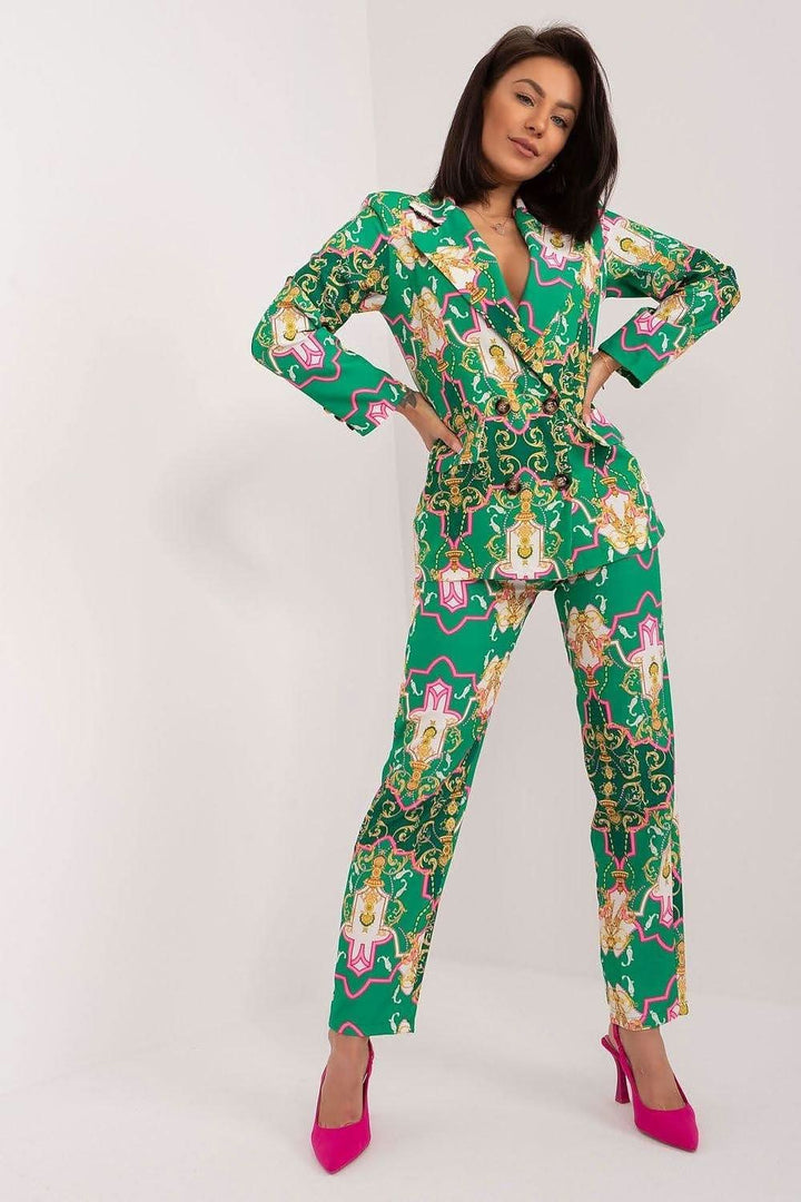 Women's Tailored Set with Long-Sleeve Jacket and High-Waisted Pants - Ludowika 