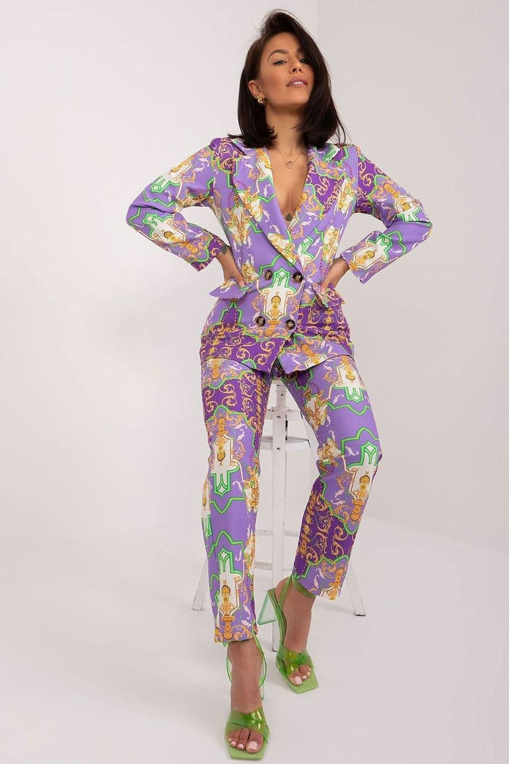Women's Tailored Set with Long-Sleeve Jacket and High-Waisted Pants - Ludowika 