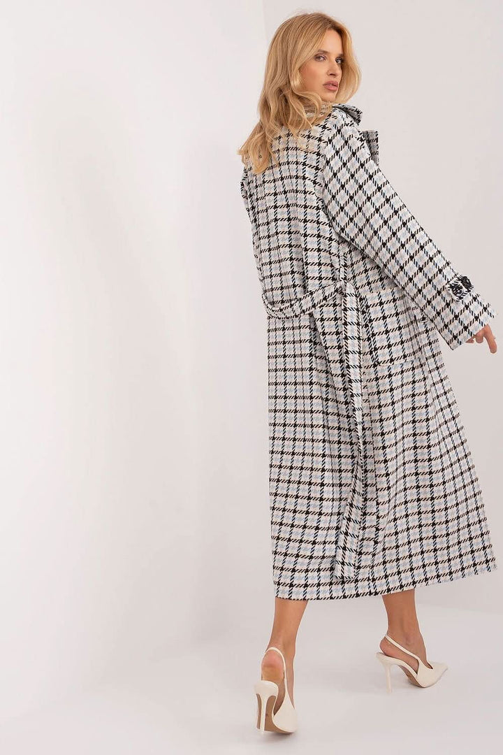 Checkered Transitional Coat with Tie Belt for Women - Ludowika 