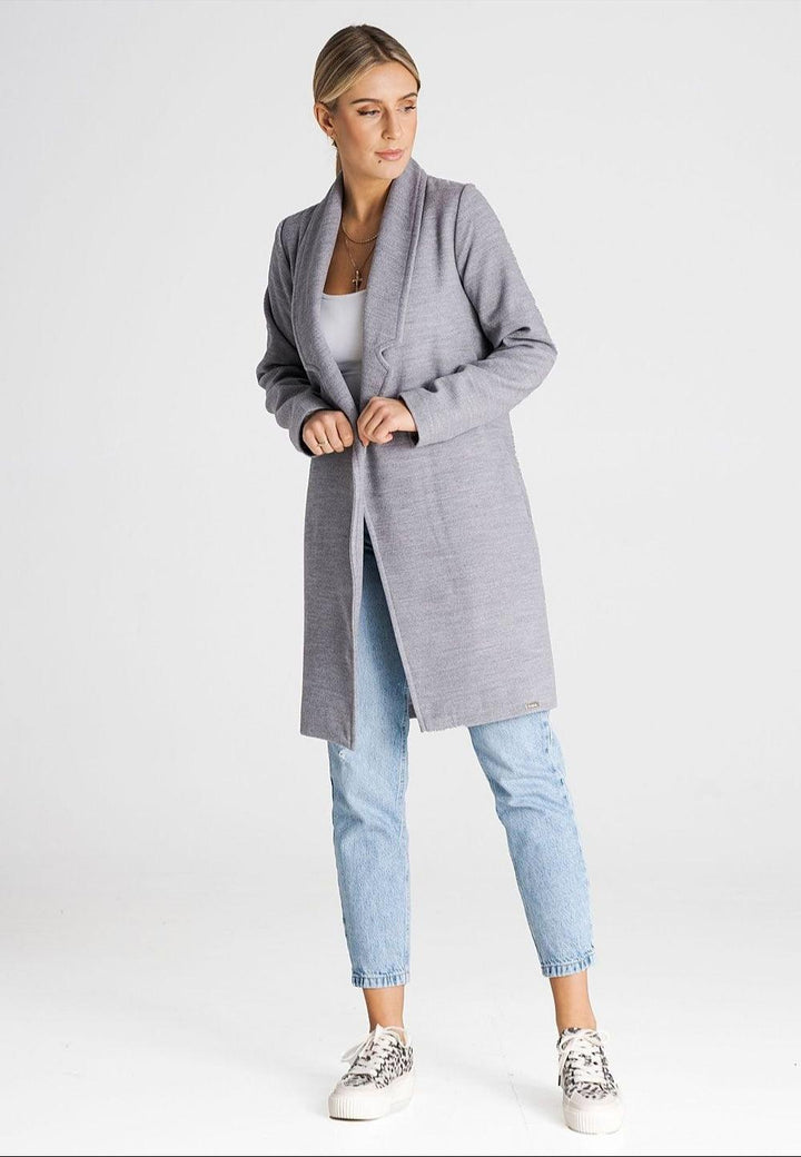 Versatile Unbuttoned Coat with Lined Collar and Belt - Ludowika 