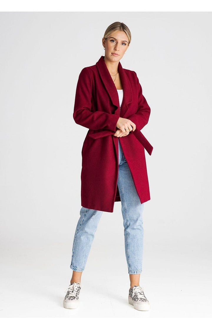 Versatile Unbuttoned Coat with Lined Collar and Belt - Ludowika 