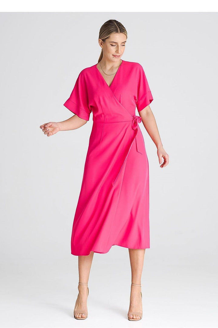 Dress with Short Kimono Sleeves, Envelope Front, and Waist Binding - Ludowika 