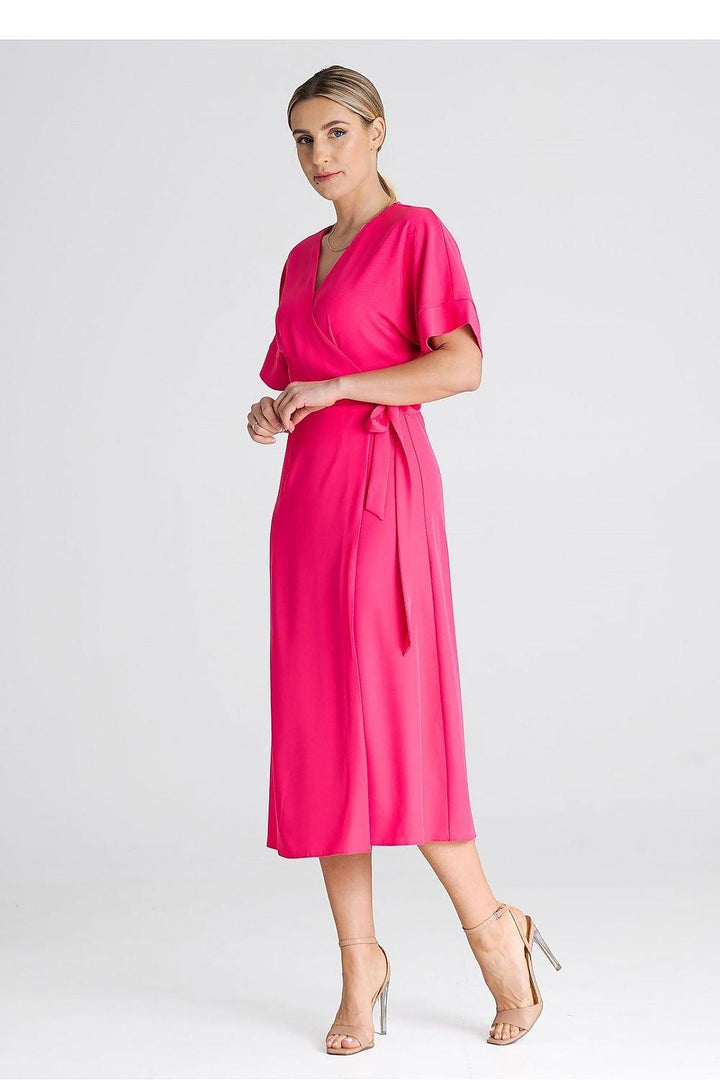 Dress with Short Kimono Sleeves, Envelope Front, and Waist Binding - Ludowika 