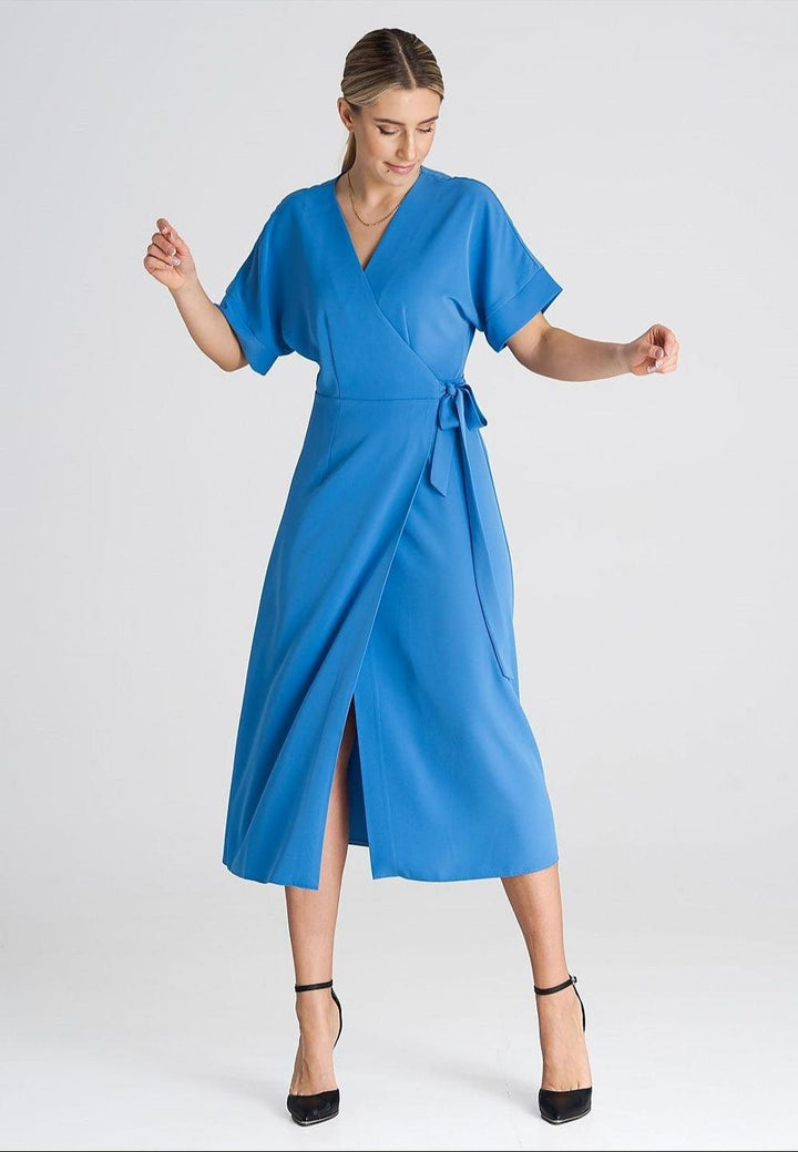 Dress with Short Kimono Sleeves, Envelope Front, and Waist Binding - Ludowika 
