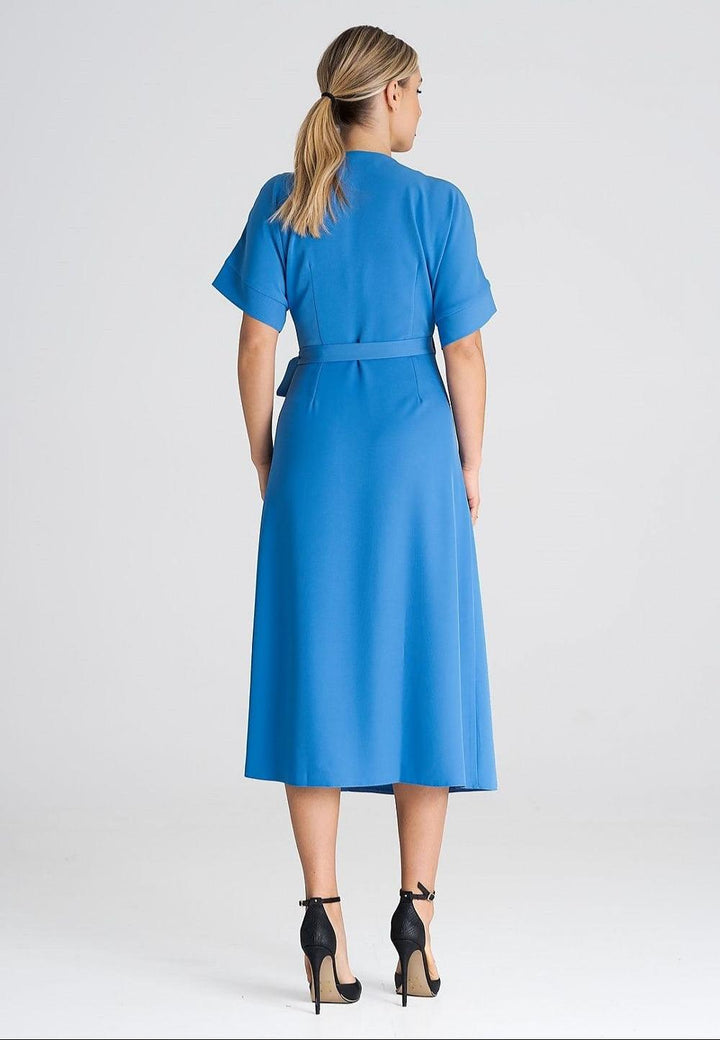 Dress with Short Kimono Sleeves, Envelope Front, and Waist Binding - Ludowika 