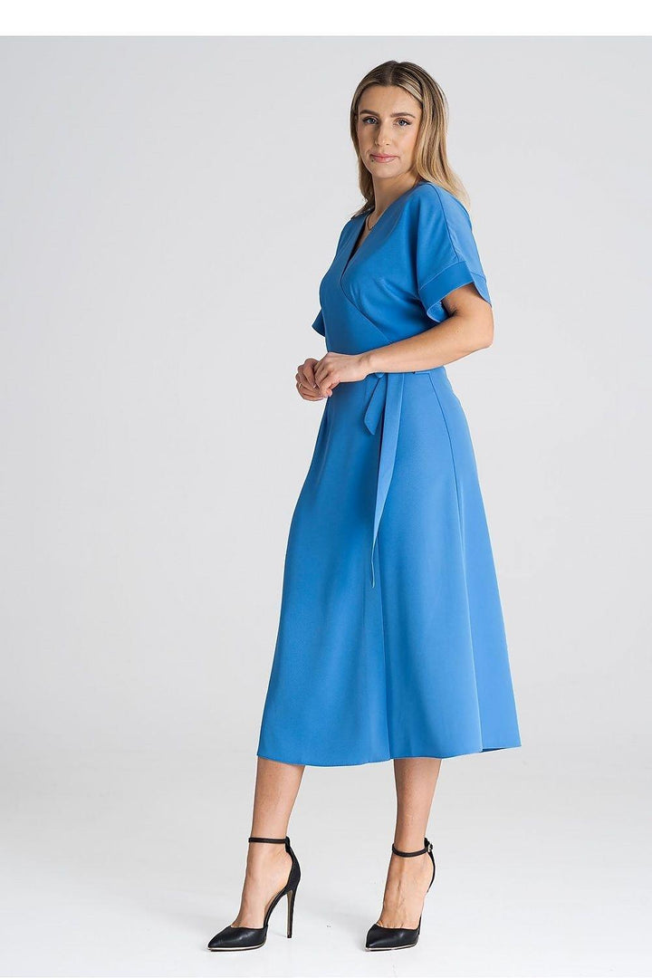 Dress with Short Kimono Sleeves, Envelope Front, and Waist Binding - Ludowika 