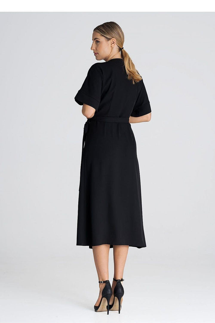 Dress with Short Kimono Sleeves, Envelope Front, and Waist Binding - Ludowika 