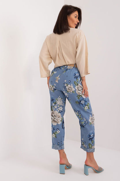 Pantalon décontracté à imprimé floral taille haute avec jambes fuselées et ceinture ajustable