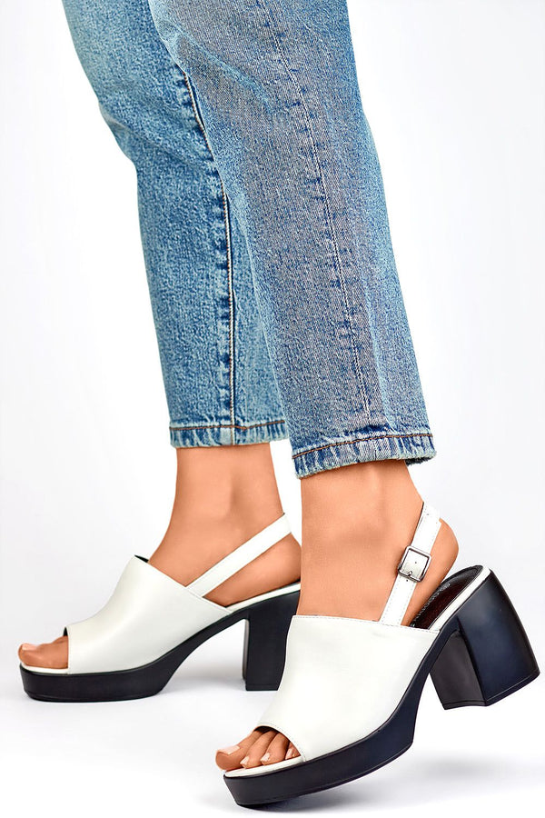 Sandalias elegantes para mujer con tacón de 8 cm y parte superior de piel ecológica