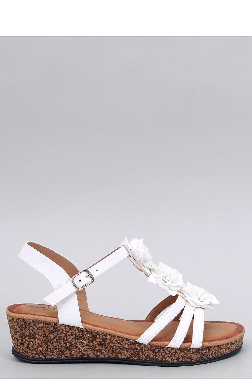 Damen Sandalen auf Kork Plateau 5 cm mit Blumenapplikation und weicher Innensohle