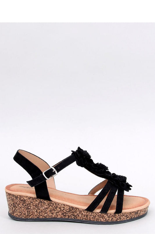 Damen Sandalen auf Kork Plateau 5 cm mit Blumenapplikation und weicher Innensohle