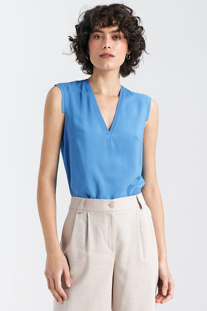 Sleeveless V-Neck Blouse with Delicate Pleats - Ludowika 