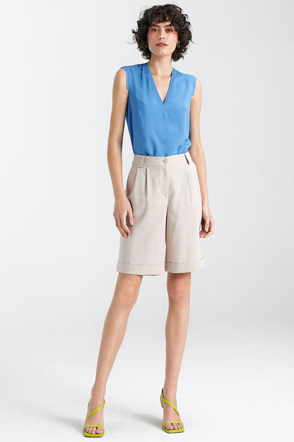 Sleeveless V-Neck Blouse with Delicate Pleats - Ludowika 