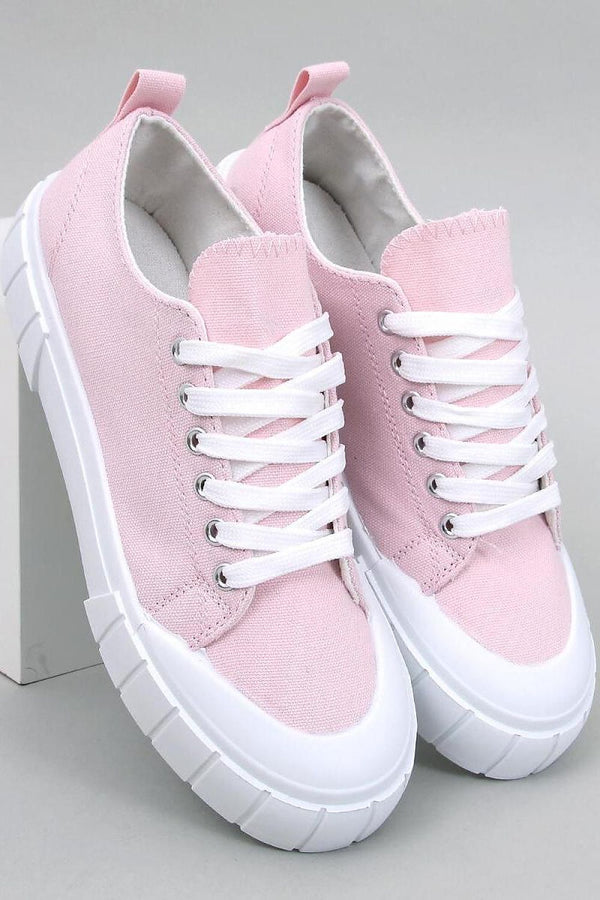 Women's Canvas Lace-Up Sneakers on High White Sole