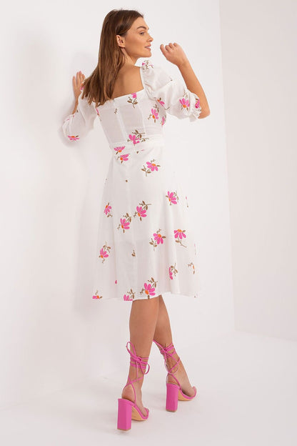 Flared Floral Summer Dress with Tie Belt and Ruffled Sleeves