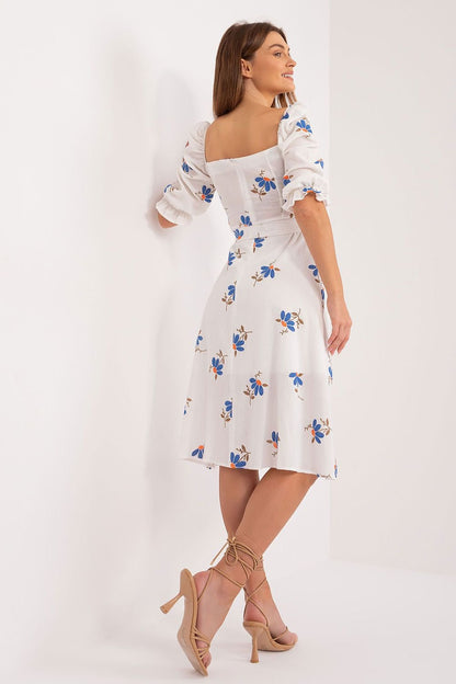 Flared Floral Summer Dress with Tie Belt and Ruffled Sleeves