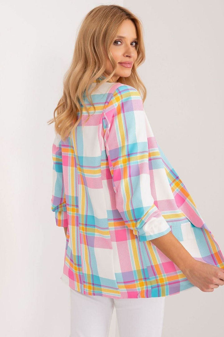 Women's Colorful Checkered Blazer with 3/4 Sleeves Jacket - Ludowika 
