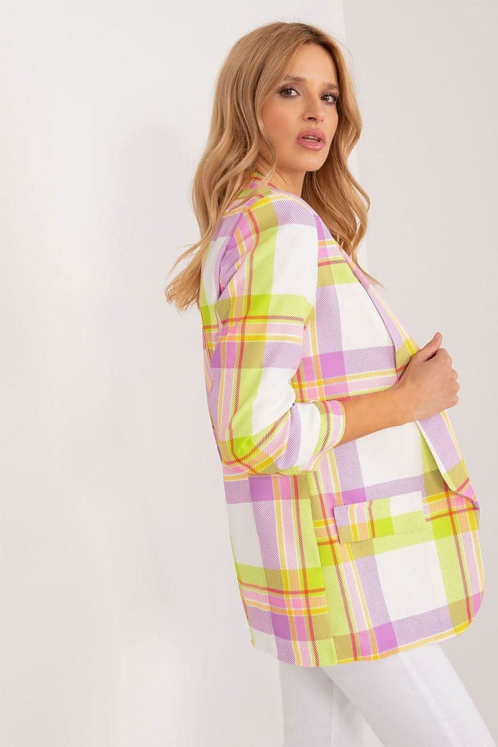 Women's Colorful Checkered Blazer with 3/4 Sleeves Jacket - Ludowika 