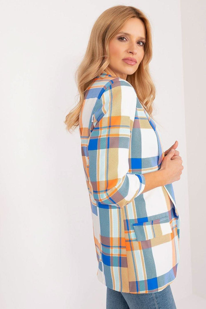Women's Colorful Checkered Blazer with 3/4 Sleeves Jacket - Ludowika 