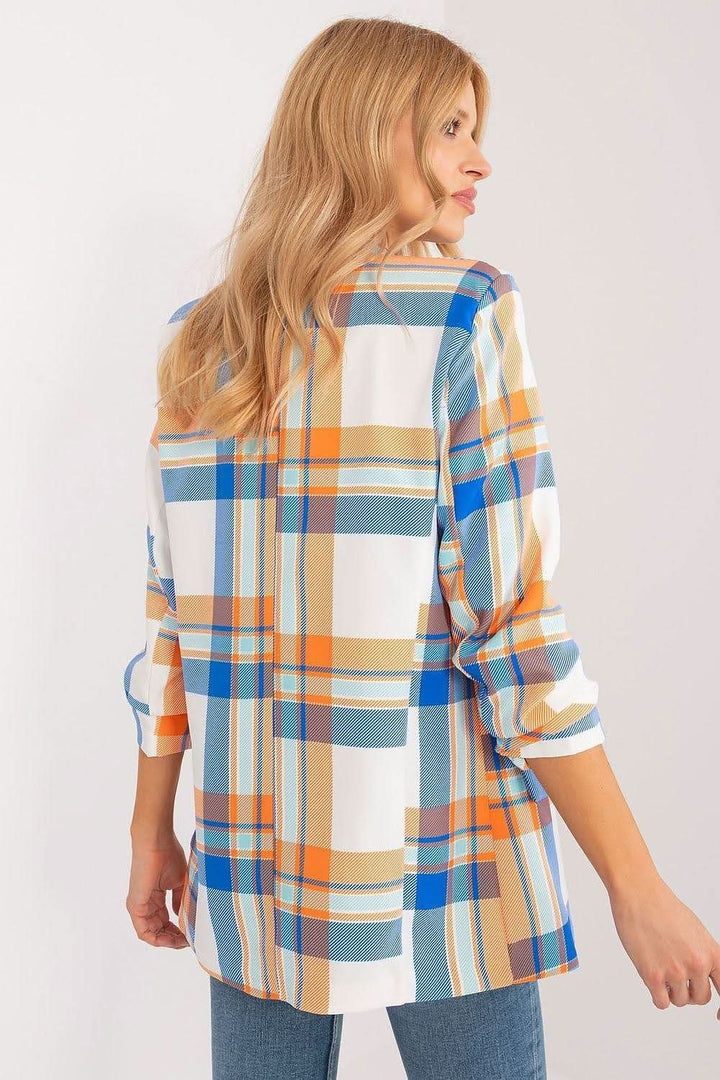 Women's Colorful Checkered Blazer with 3/4 Sleeves Jacket - Ludowika 